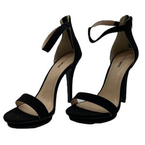 Fashion Nova Black Suede Platform Heels Open Toe Ankle Strap Sz 10 Womens 👠